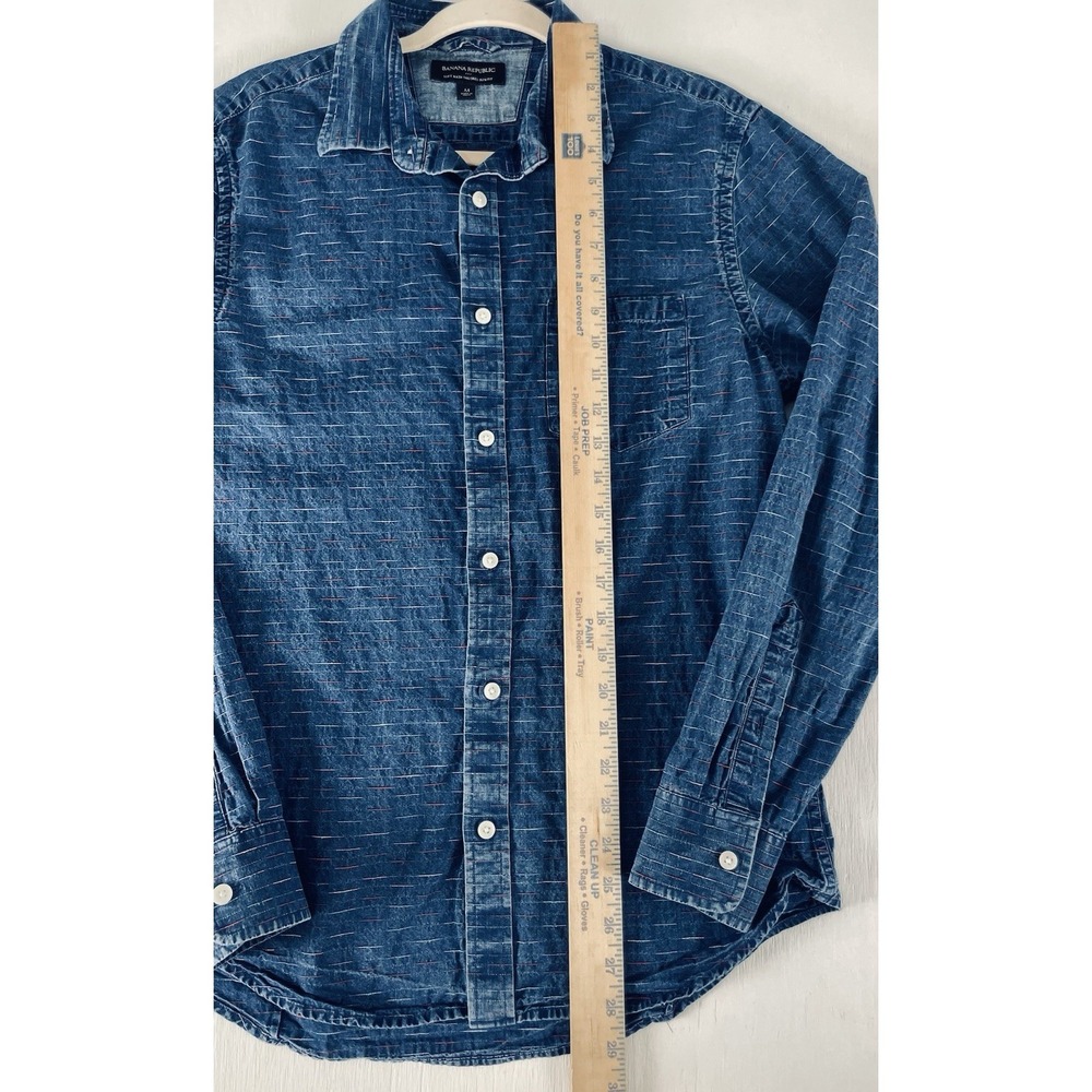Banana Republic Mens Denim Slim Fit Shirt Size M Button Up USA Red Blue Stitch - Picture 7 of 11